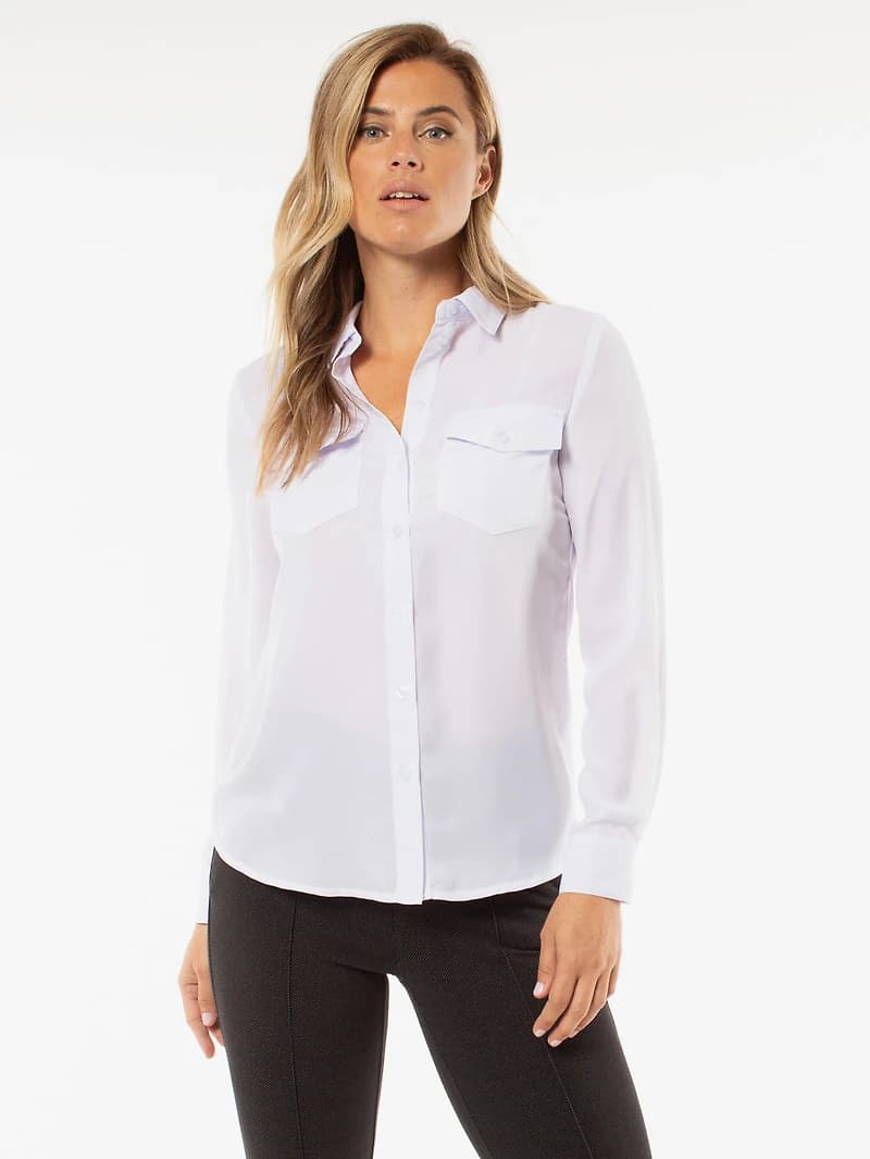 Long-sleeve semi-fitted blouse with buttons