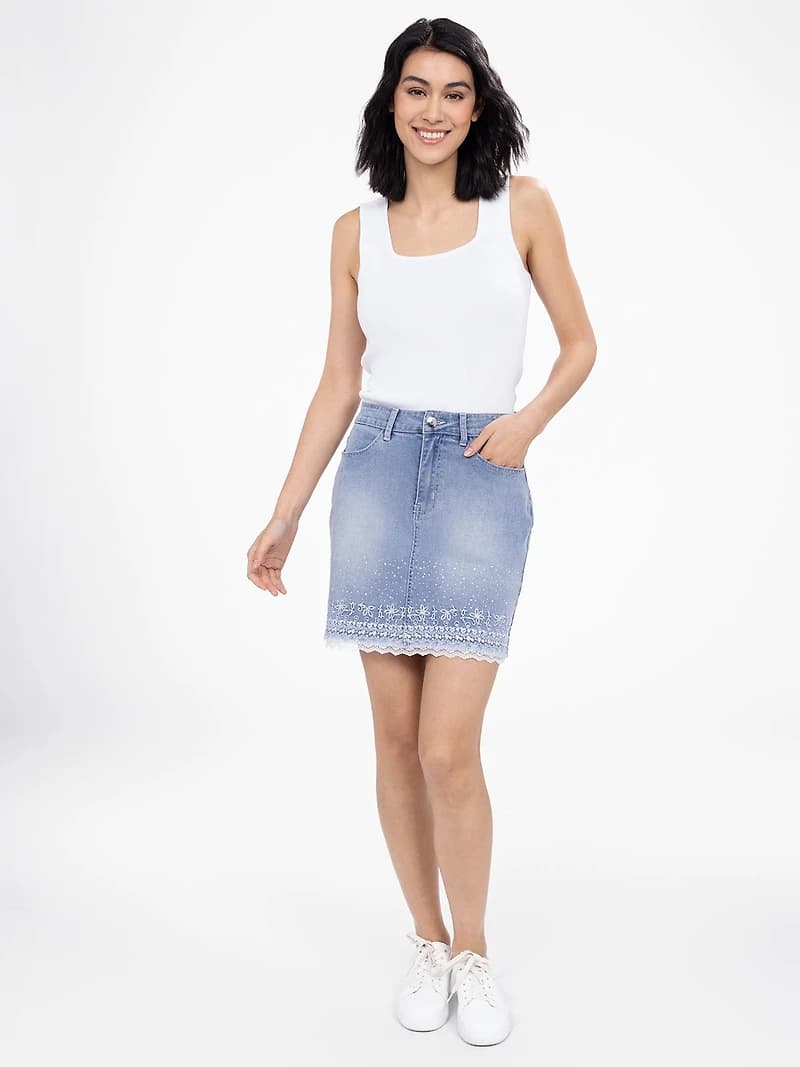 Straight denim midi skirt