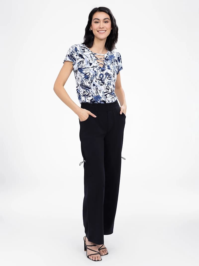 Wide-leg casual pull-on pant