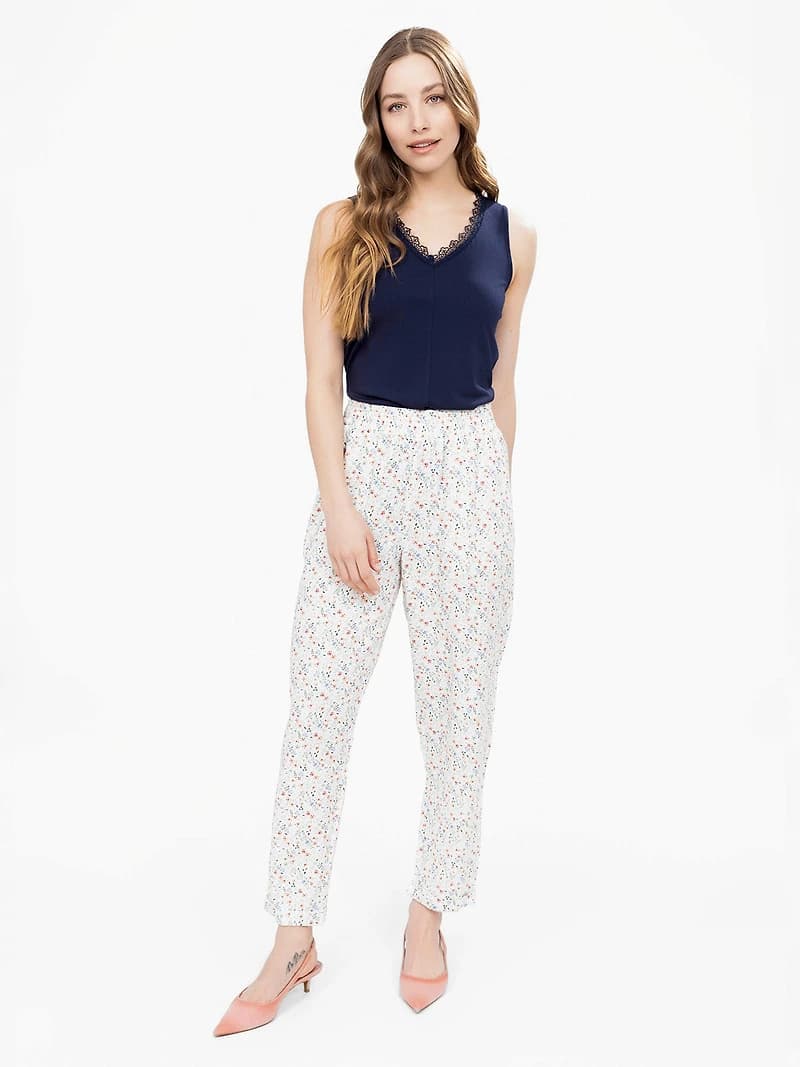 Pantalon droit léger à imprimé fleuri
