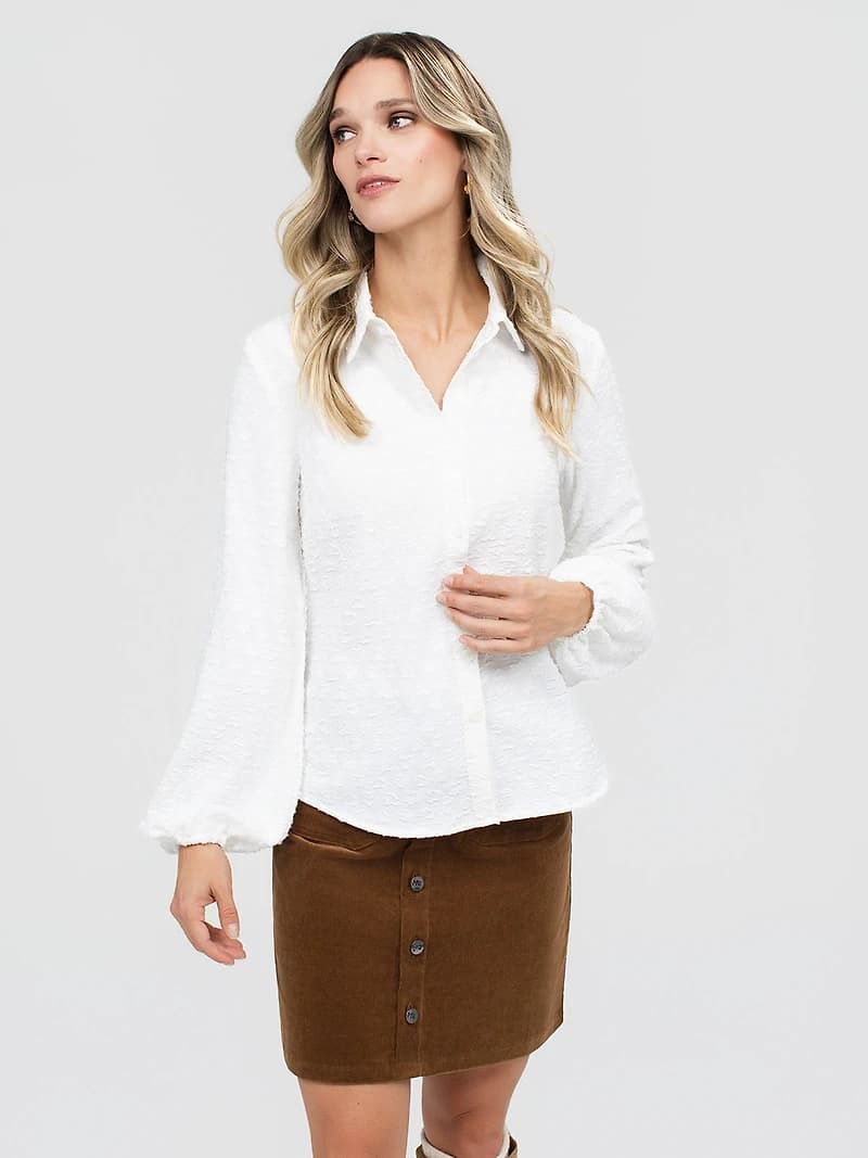 Long-sleeve loose blouse with buttons