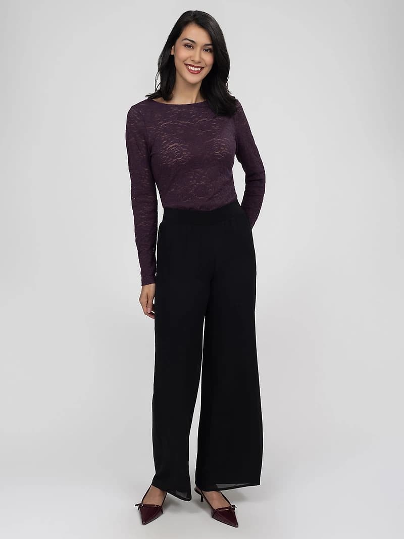 Wide-leg casual pull-on pant