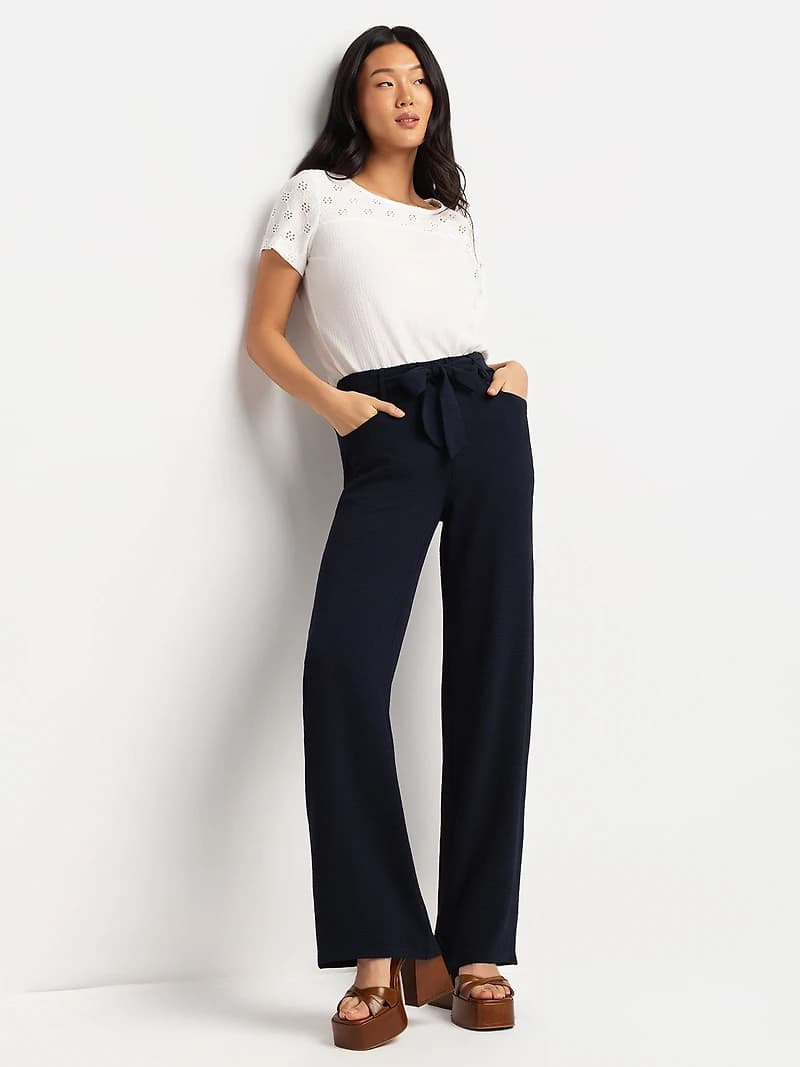 Wide-leg casual pull-on pant