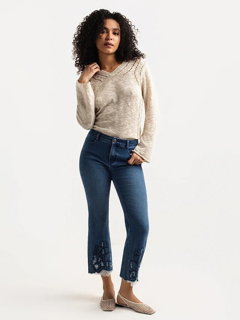 Semi-flared denim pants