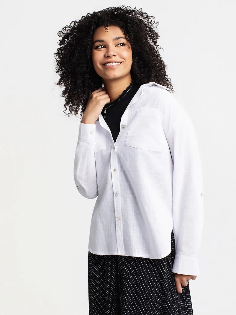 Long-sleeve loose blouse with buttons