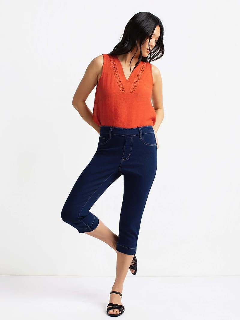 Pantalon capri en denim extensible