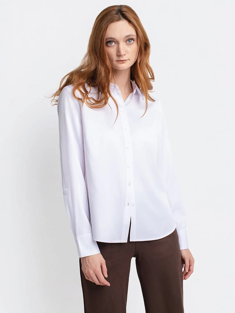 Long-sleeve button-front blouse