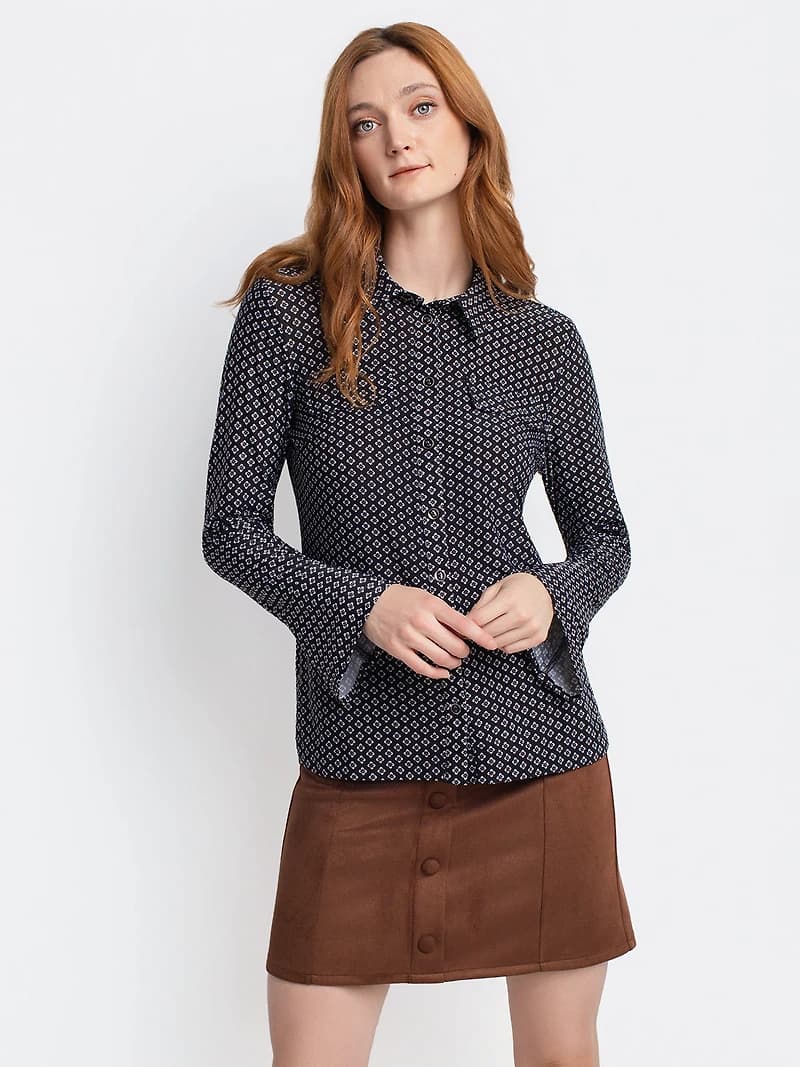 Long-sleeve button-front blouse