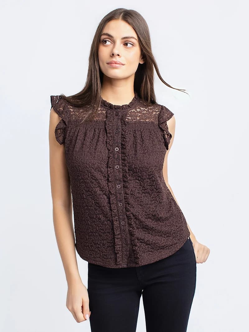 Short-sleeve button-front blouse