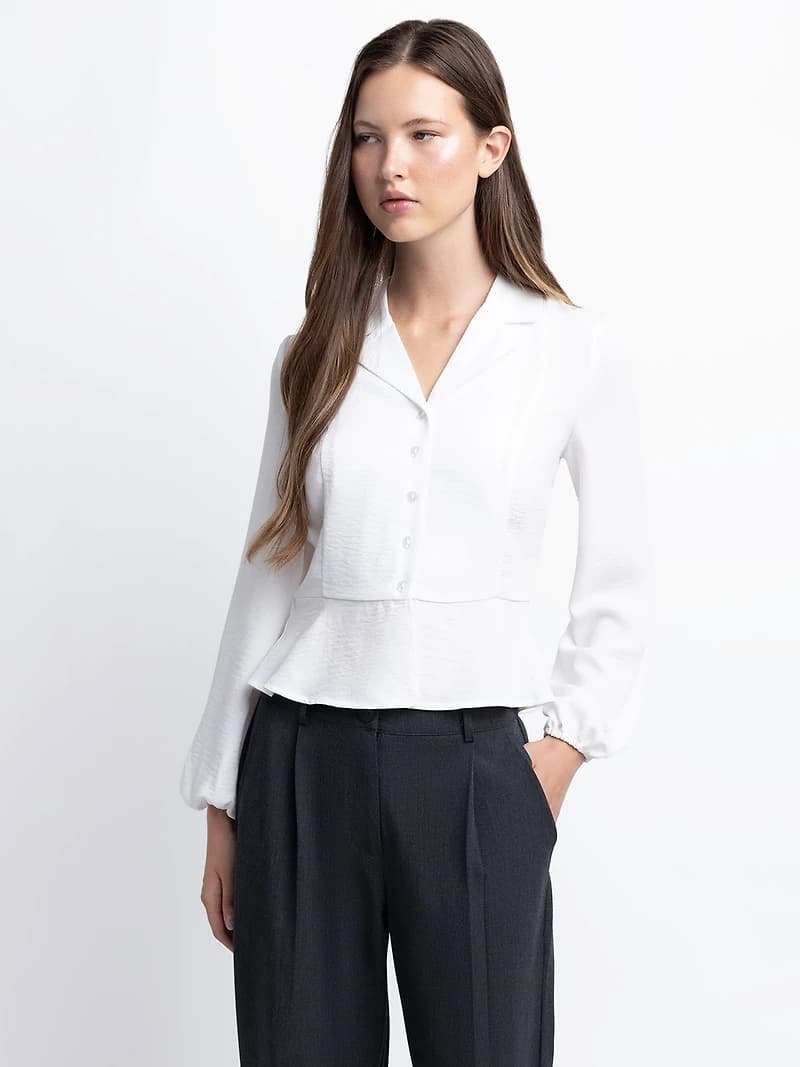 Long-sleeve button-front blouse