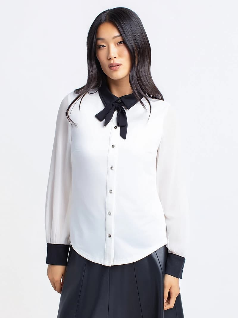 Long-sleeve button-front blouse