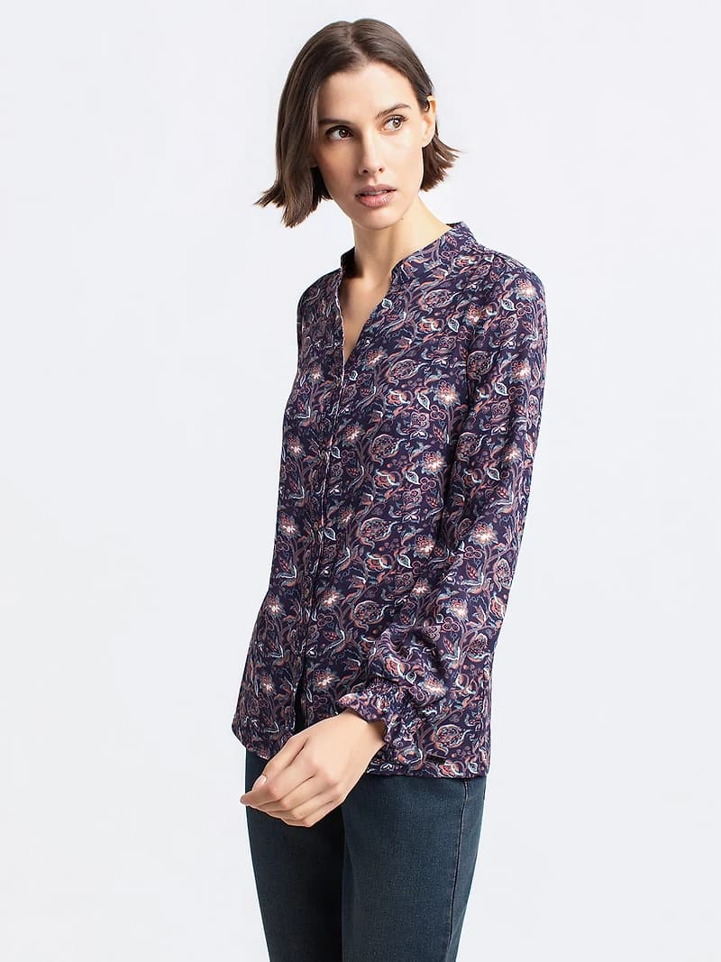 Long-sleeve button-front blouse